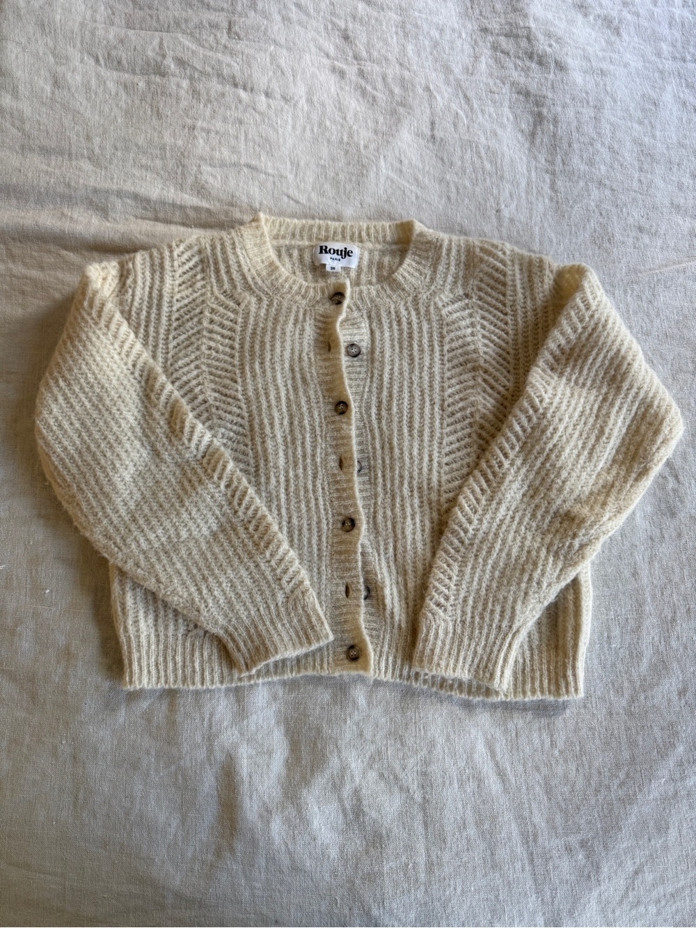 Rouje Cream Textured Wool-Blend Button Cardigan